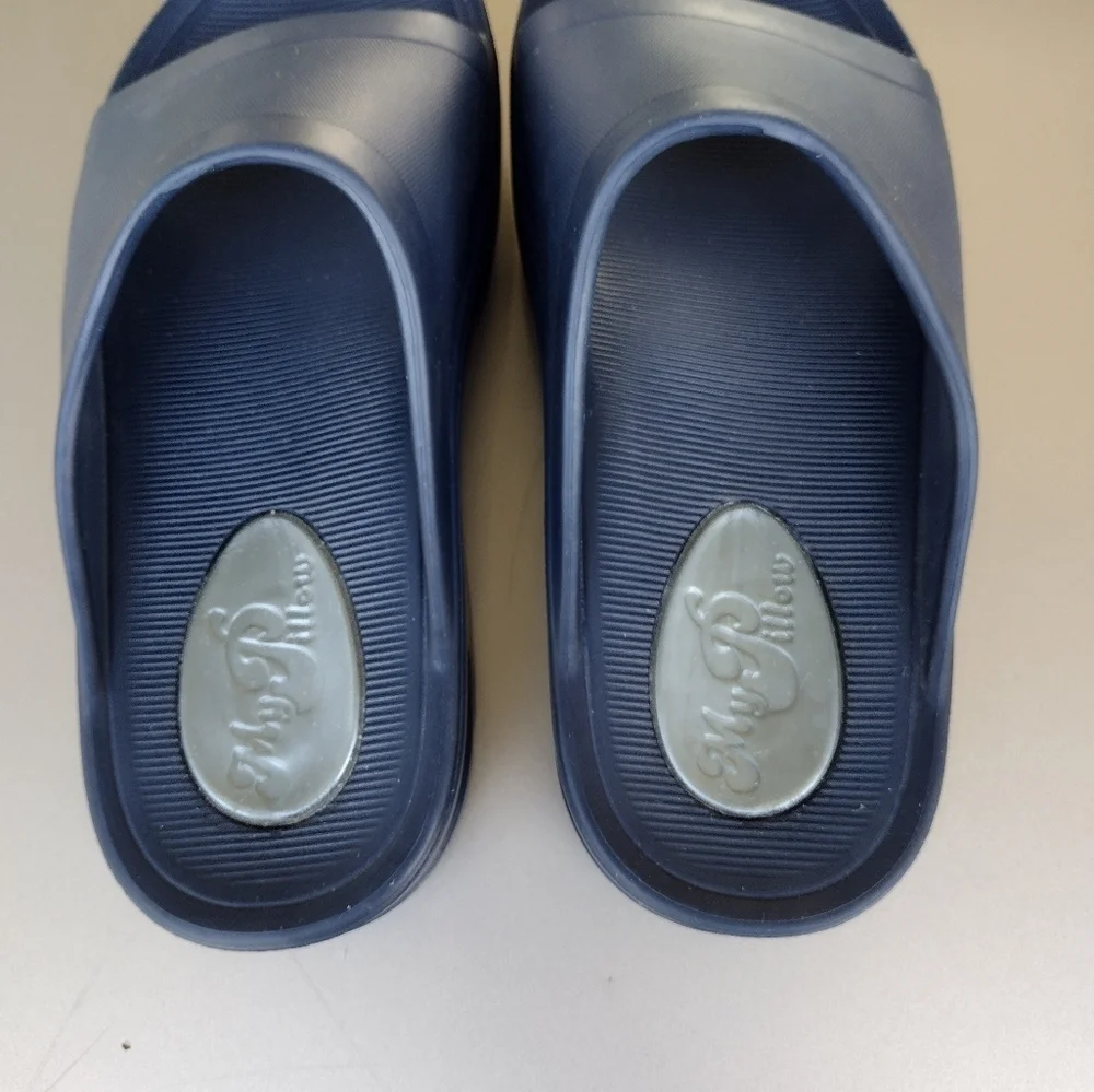 My Pillow Slide Sandals Blue Mens Size 8 Shoes Wide Strap Cushioned Comfort